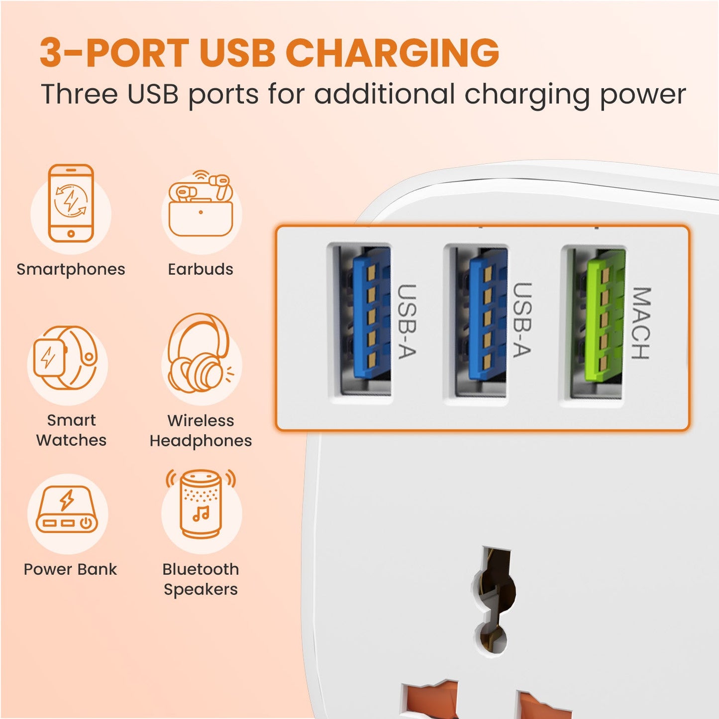 Portronics Power Plate 16 Power Extension Board Durable build for your safety| power extension board|  3 USB port