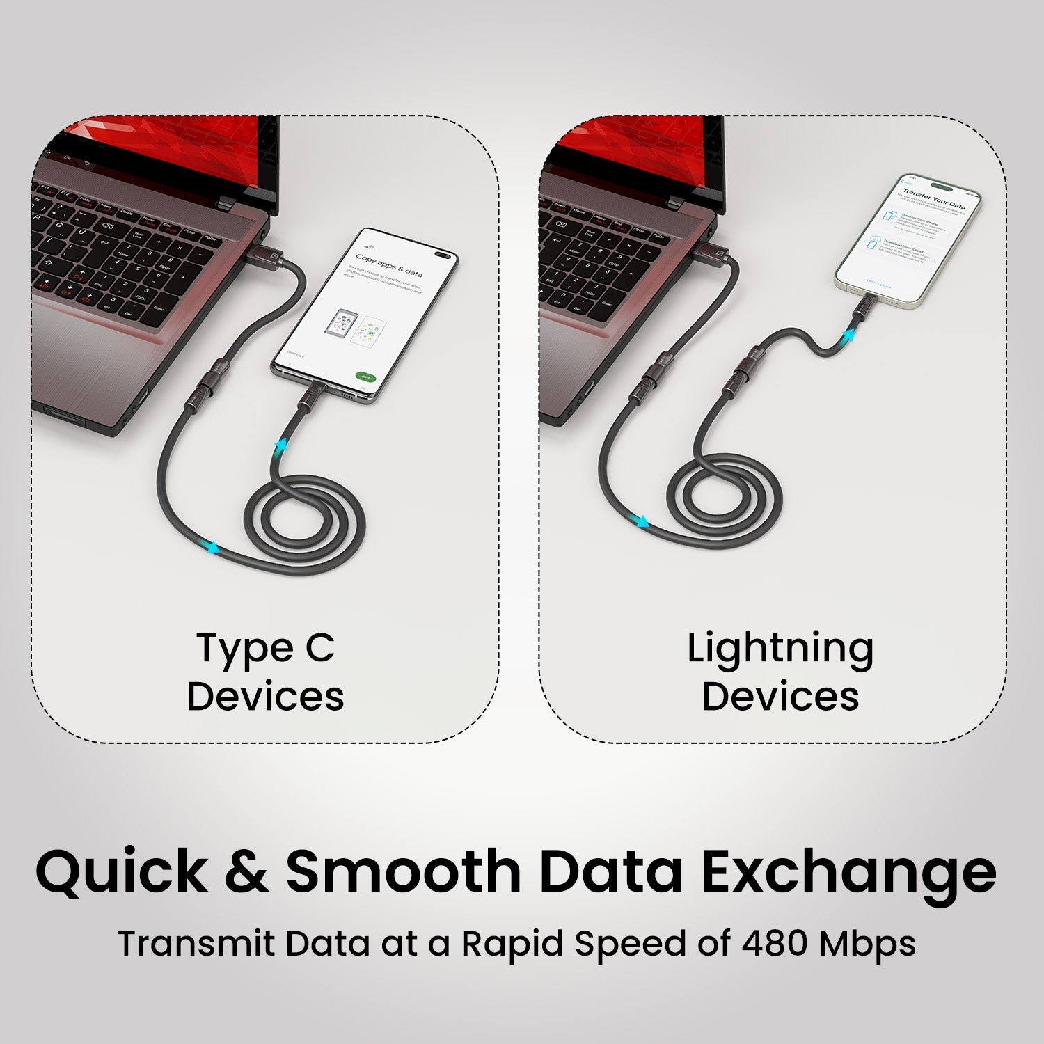 black Portronics Konnect Tetra 4 in 1 fast charging cable| type c cable for devices| type c to lightning devices