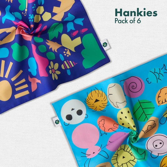 Crayon Fantasy! Unisex Kid's Hankies, 100% Organic Cotton, Pack of 6