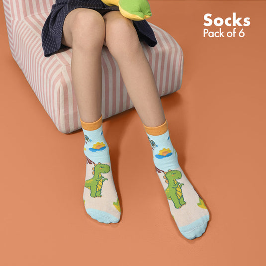 Roar-some! Unisex Kid's Socks, 100% Bamboo, Crew Length, Pack of 6