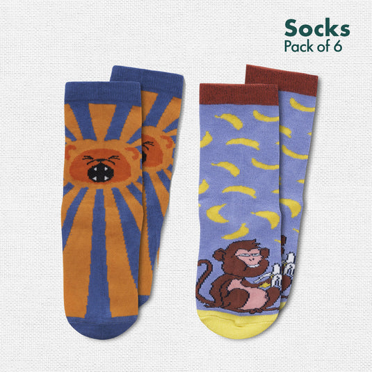 Roar-some! Unisex Kid's Socks, 100% Bamboo, Crew Length, Pack of 6