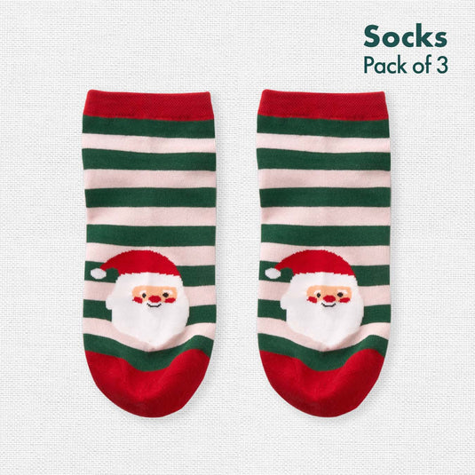 X'mas-Trio! Unisex Socks, 100% Organic Cotton, Ankle Length, Pack of 3