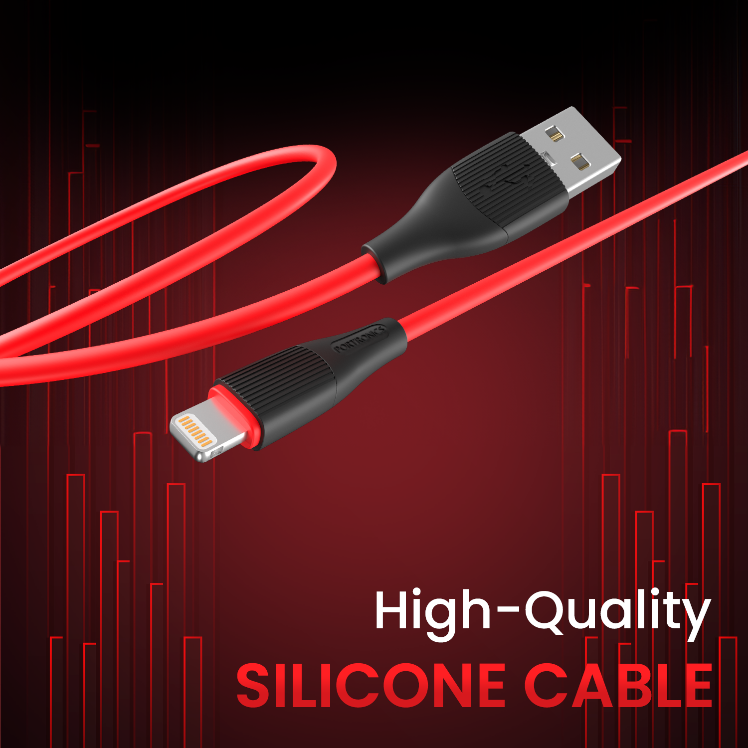 Red Portronics Silklink 3A USB to 8 Pin Fast charging Cable for Iphone| high quality silicone cable