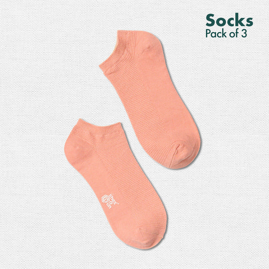 Minty Peach! Unisex Socks, 100% Organic Cotton, Ankle Length, Pack of 3