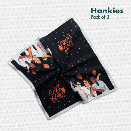 Bachelor Party! Unisex Hankies, 100% Organic Cotton, Pack of 3