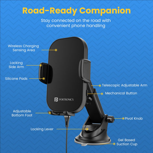 Black Portronics Clamp 3 smartphone holder has multiple features