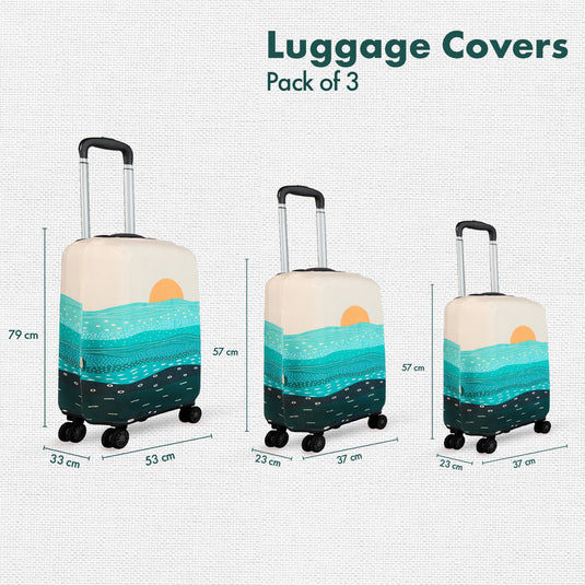 Holiday Calling! Luggage Covers, 100% Organic Cotton Lycra, Small+Medium+Large Sizes, Pack of 3