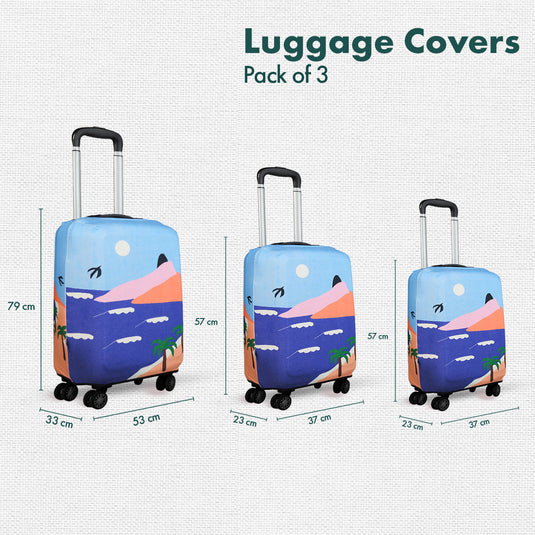 Vacay Ready! Luggage Covers, 100% Organic Cotton Lycra, Small+Medium+Large Sizes, Pack of 3