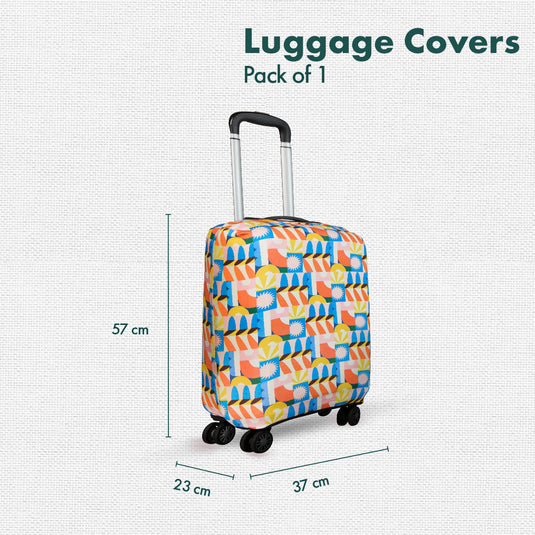 Geometric Vibes! Luggage Cover With Detachable Pouch, 100% Organic Cotton Lycra, Small Size, Pack of 1