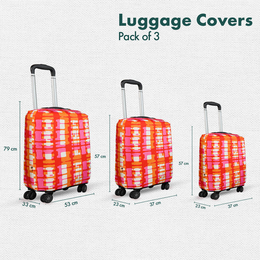 Abstract Mania! Luggage Covers With Detachable Pouch, 100% Organic Cotton Lycra, Small+Medium+Large Sizes, Pack of 3