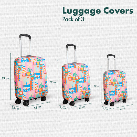 Art Of Abstract! Luggage Covers With Detachable Pouch, 100% Organic Cotton Lycra, Small+Medium+Large Sizes, Pack of 3