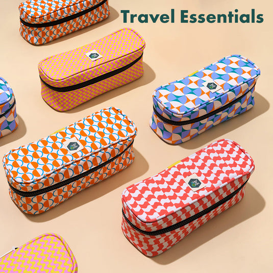 Retro Pixel! Travel Essentials, 100% Sustainable Fabric, Pack of 7 + Free Travel Organizer, Medium Size