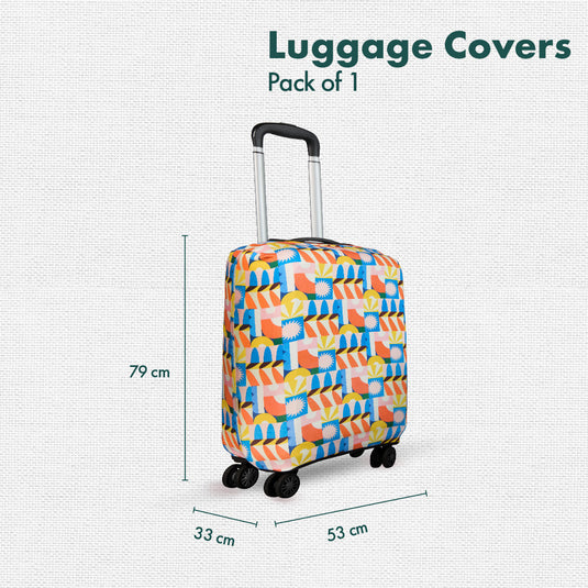 Geometric Vibes! Luggage Cover With Detachable Pouch, 100% Organic Cotton Lycra, Large Size, Pack of 1