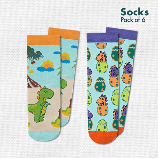 Roar-some! Unisex Kid's Socks, 100% Bamboo, Crew Length, Pack of 6