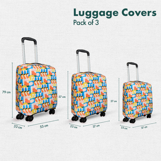 Geometric Vibes! Luggage Covers, 100% Organic Cotton Lycra, Small+Medium+Large Sizes, Pack of 3