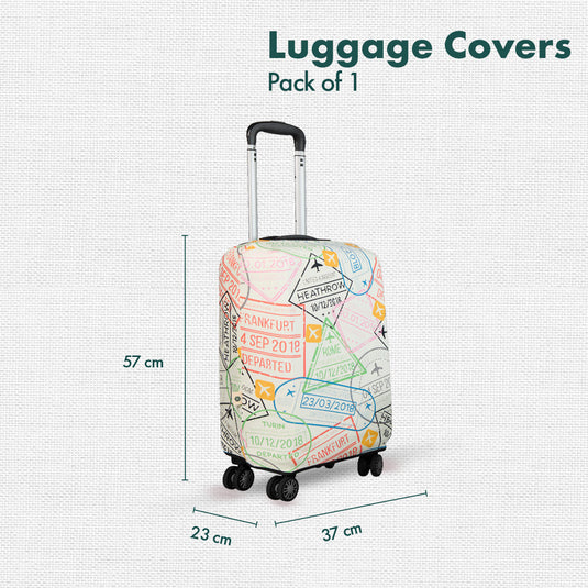 Stamp-ed! Luggage Cover With Detachable Pouch, 100% Organic Cotton Lycra, Small Size, Pack of 1