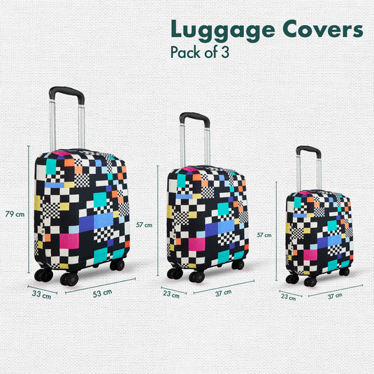 Glitching! Luggage Covers With Detachable Pouch, 100% Organic Cotton Lycra, Small+Medium+Large Sizes, Pack of 3