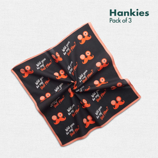 Bachelor Party! Unisex Hankies, 100% Organic Cotton, Pack of 3