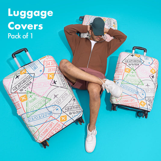 Stamp-ed! Luggage Cover With Detachable Pouch, 100% Organic Cotton Lycra, Small Size, Pack of 1