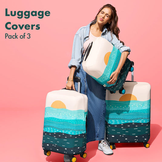 Holiday Calling! Luggage Covers, 100% Organic Cotton Lycra, Small+Medium+Large Sizes, Pack of 3