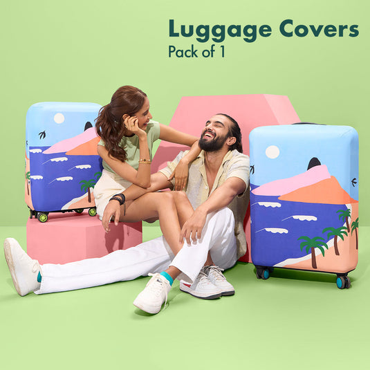 Vacay Ready! Luggage Cover With Detachable Pouch, 100% Organic Cotton Lycra, Large Size, Pack of 1