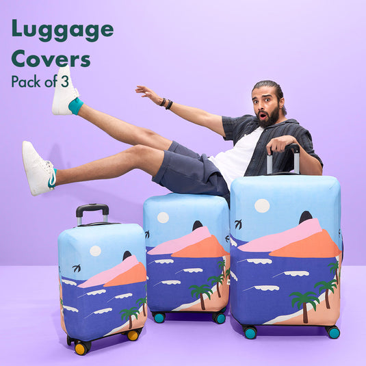 Vacay Ready! Luggage Covers, 100% Organic Cotton Lycra, Small+Medium+Large Sizes, Pack of 3