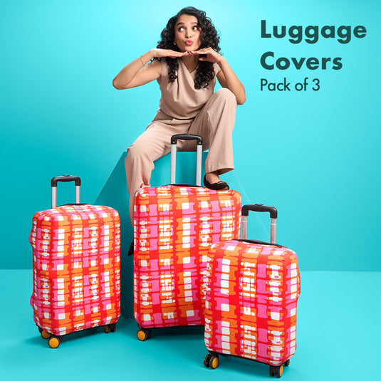 Abstract Mania! Luggage Covers With Detachable Pouch, 100% Organic Cotton Lycra, Small+Medium+Large Sizes, Pack of 3