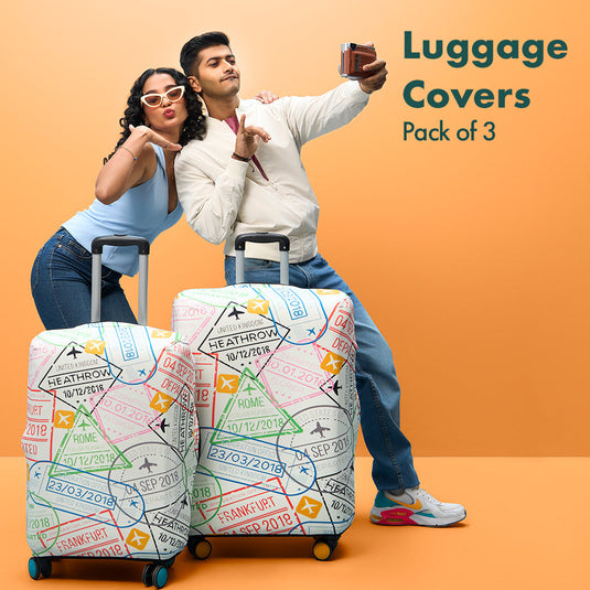 Stamp-ed! Luggage Covers, 100% Organic Cotton Lycra, Small+Medium+Large Sizes, Pack of 3