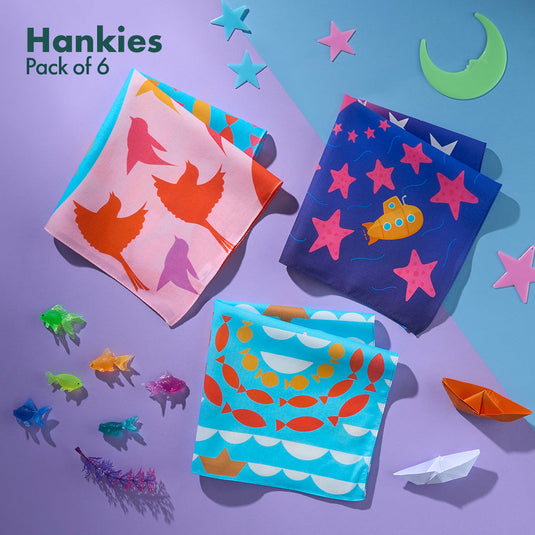 Happy Little Hearts! Unisex Kid's Hankies, 100% Organic Cotton, Pack of 6