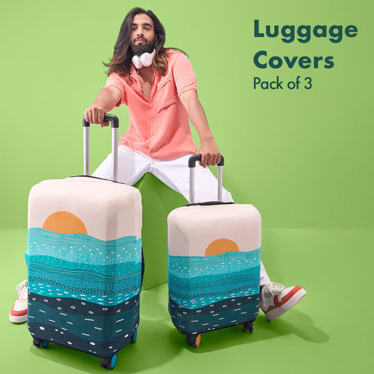 Holiday Calling! Luggage Covers, 100% Organic Cotton Lycra, Small+Medium+Large Sizes, Pack of 3