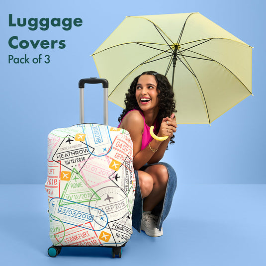 Stamp-ed! Luggage Covers, 100% Organic Cotton Lycra, Small+Medium+Large Sizes, Pack of 3