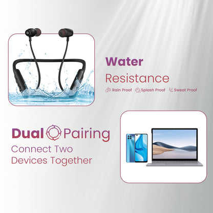 portronics harmonics z9 wireless stereo neckband with water resistance| neckband with dual pairing 