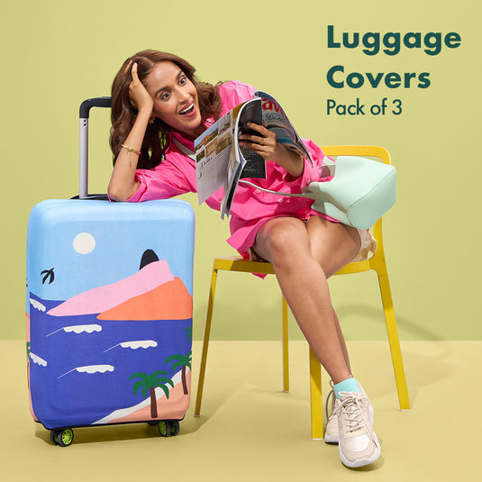 Vacay Ready! Luggage Covers, 100% Organic Cotton Lycra, Small+Medium+Large Sizes, Pack of 3