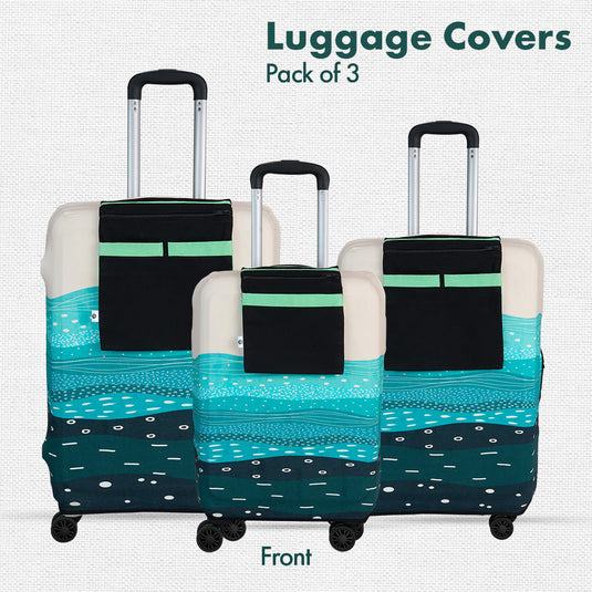 Holiday Calling! Luggage Covers With Detachable Pouch, 100% Organic Cotton Lycra, Small+Medium+Large Sizes, Pack of 3