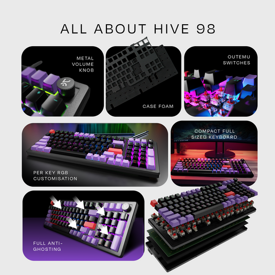 Hive 98 Black - Purple Wired Gaming Keyboard Kreo