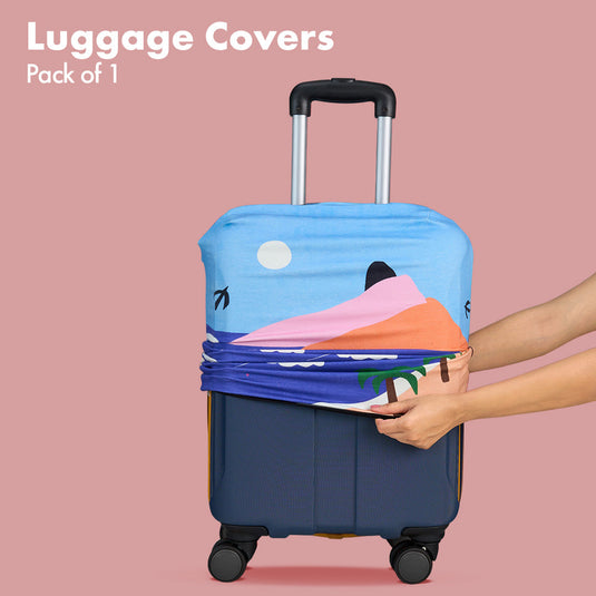 Vacay Ready! Luggage Cover With Detachable Pouch, 100% Organic Cotton Lycra, Medium Size, Pack of 1