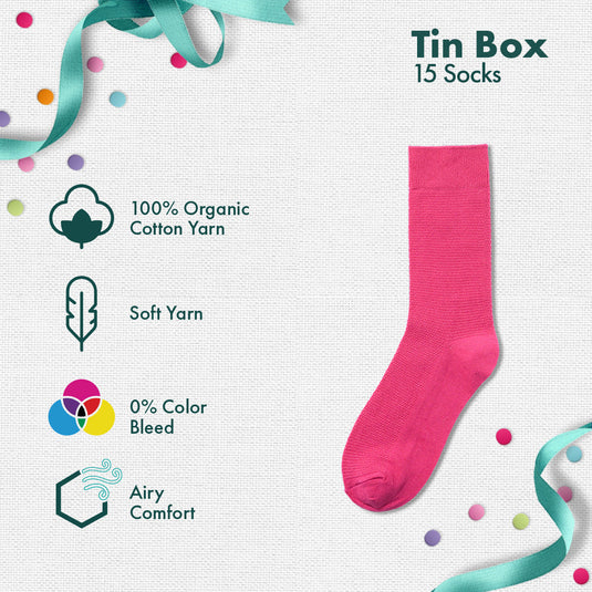 Peacock A Boo! Tin Gift Box, Unisex Crew Length Socks, 100% Organic Cotton, Box Of 15