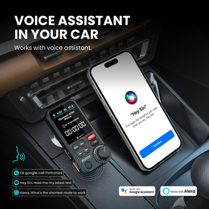 Black Portronics Auto One Bluetooth Car Stereo voice assistant in your car