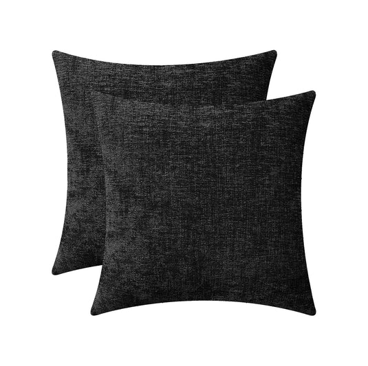 Couch Sofa Covers, Chenille, throw pillow covers 20x20 Inch, couch cushion covers, decorative, sectional, 
boho, farmhouse, KnifeEdge with Invisible Zipper, Packof2, for living Room, Black by Lushomes