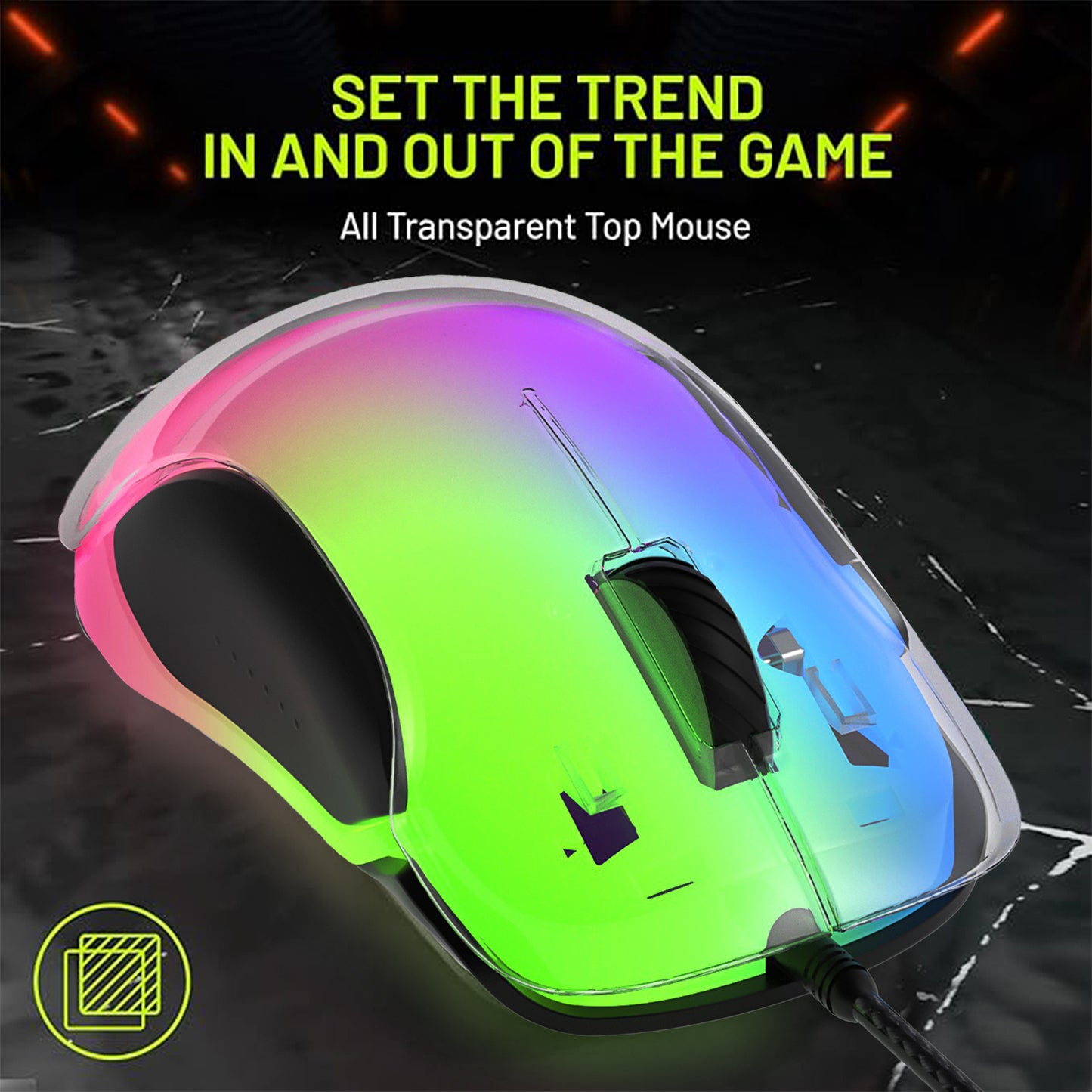 Archer Tech Lab Recurve 400 Transparent Wired Gaming Mouse,12000 Dpi with 1000Hz Polling Rate&8 Buttons,6 Mode Breathing RGB,Sunplus Sensor,Huyu Switches,Compatible with Pc/Mac - Transparent