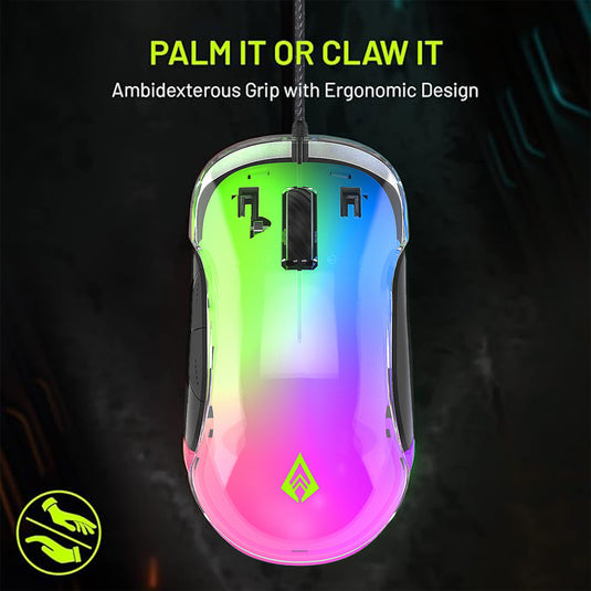 Archer Tech Lab Recurve 400 Transparent Wired Gaming Mouse,12000 Dpi with 1000Hz Polling Rate&8 Buttons,6 Mode Breathing RGB,Sunplus Sensor,Huyu Switches,Compatible with Pc/Mac - Transparent