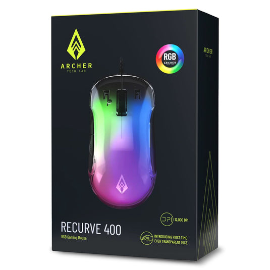 Archer Tech Lab Recurve 400 Transparent Wired Gaming Mouse,12000 Dpi with 1000Hz Polling Rate&8 Buttons,6 Mode Breathing RGB,Sunplus Sensor,Huyu Switches,Compatible with Pc/Mac - Transparent