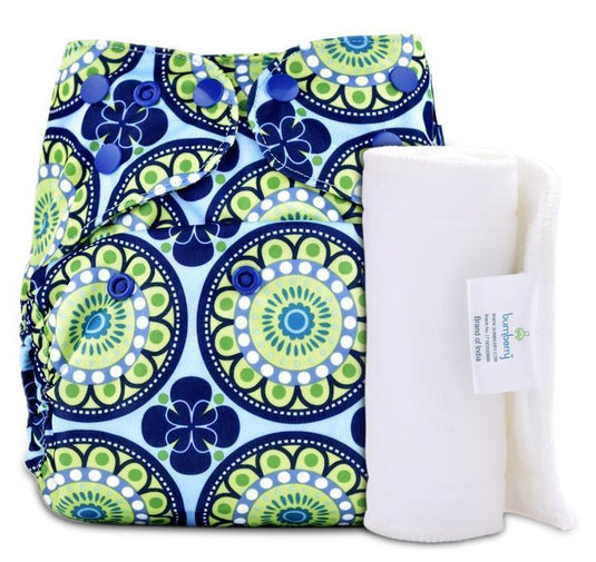 Diaper Cover (Big Round Flowers) + 1 Wet free Insert