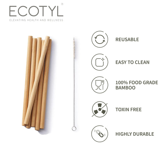 Bamboo Straw With Cleaning Brush - Set of 6