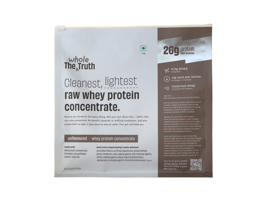 The Whole Truth Whey Protein Concentrate Unflavoured | 1 kg | 26g Protein per scoop