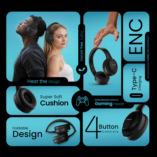 Hammer Vibe ENC Bluetooth Gaming Headphone Long Play Time