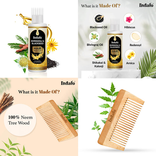 Bhringraj & Blackseed Hair Oil & Neem Comb