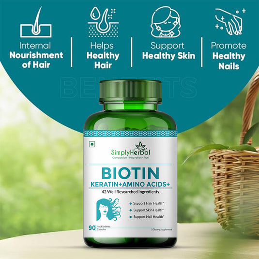 Simply Herbal Biotin With Keratin +Amino Acid +Natural Extract & Multivitamin -90 Capsules