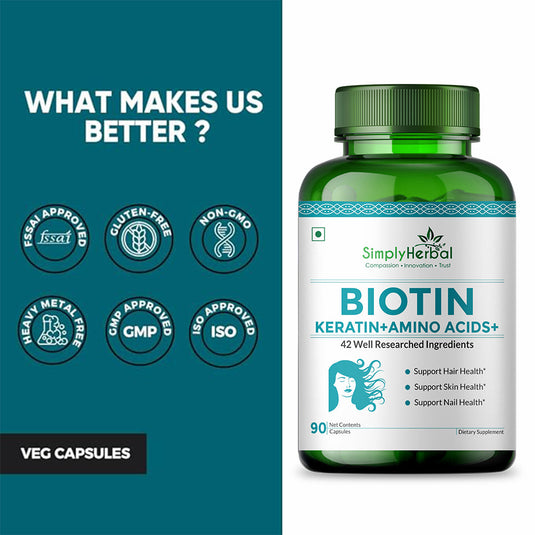 Simply Herbal Biotin With Keratin +Amino Acid +Natural Extract & Multivitamin -90 Capsules