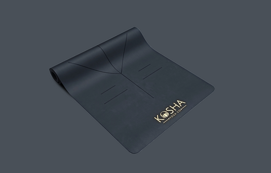 Extra long Sweat Absorbent Non Slip Rubber Yoga Mat With Alignment Lines In black colour By Kosha Yoga Co